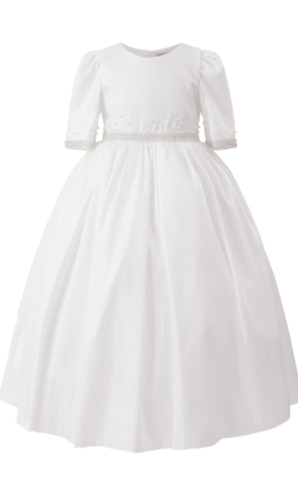 kids atelier tulleen White Vasonette Pearl-Embellished Dress