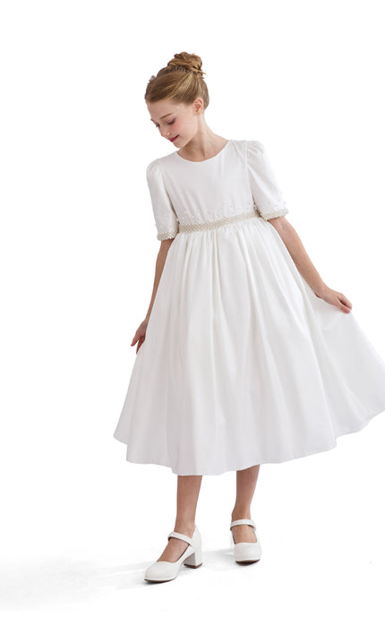 kids atelier tulleen White Vasonette Pearl-Embellished Dress