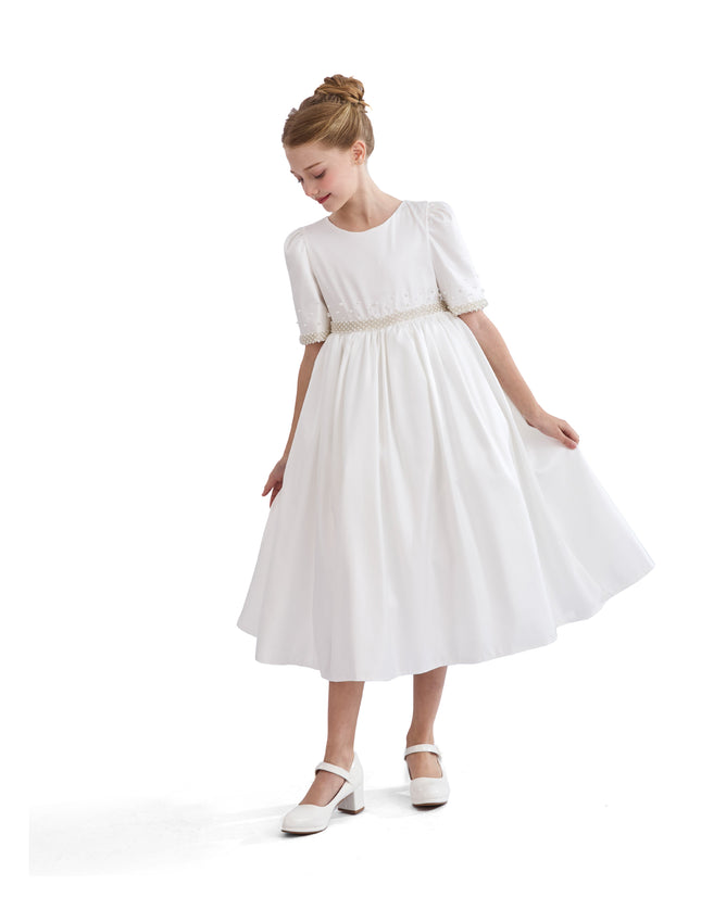 kids atelier tulleen White Vasonette Pearl-Embellished Dress