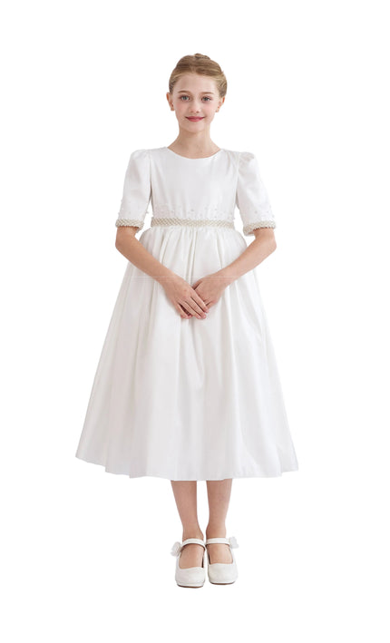 kids atelier tulleen White Vasonette Pearl-Embellished Dress