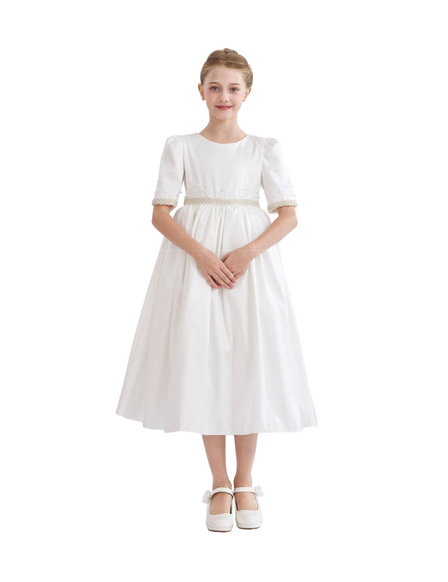kids atelier tulleen White Vasonette Pearl-Embellished Dress