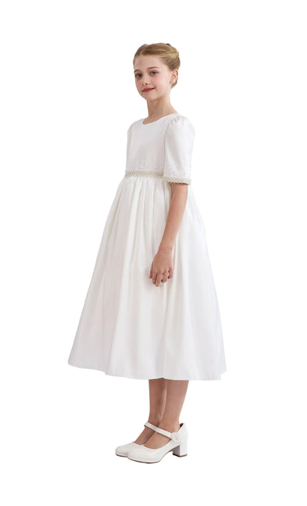kids atelier tulleen White Vasonette Pearl-Embellished Dress
