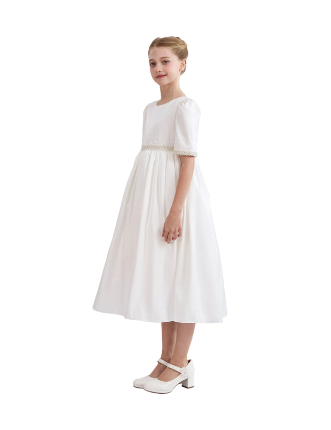 kids atelier tulleen White Vasonette Pearl-Embellished Dress