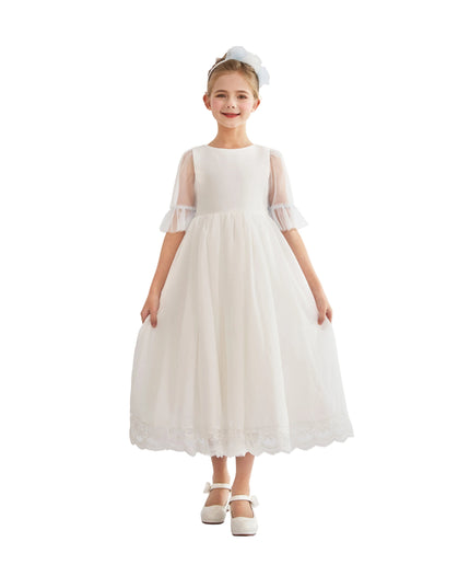 tulleen White Montessa Formal Dress with Lace Trim