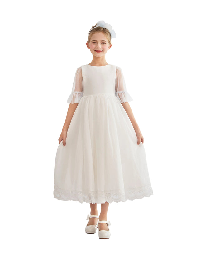 tulleen White Montessa Formal Dress with Lace Trim