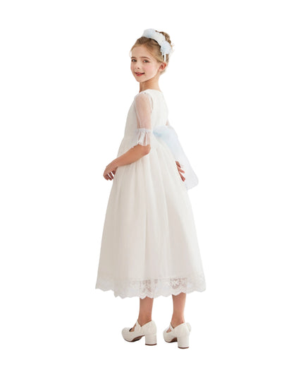 tulleen White Montessa Formal Dress with Lace Trim