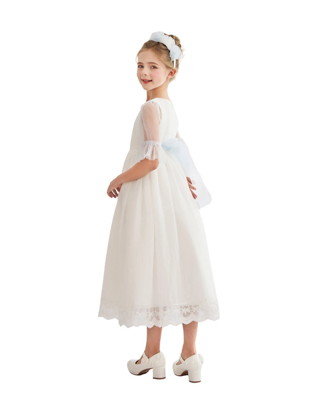 tulleen White Montessa Formal Dress with Lace Trim