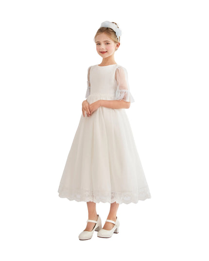 tulleen White Montessa Formal Dress with Lace Trim