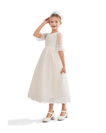 tulleen White Montessa Formal Dress with Lace Trim