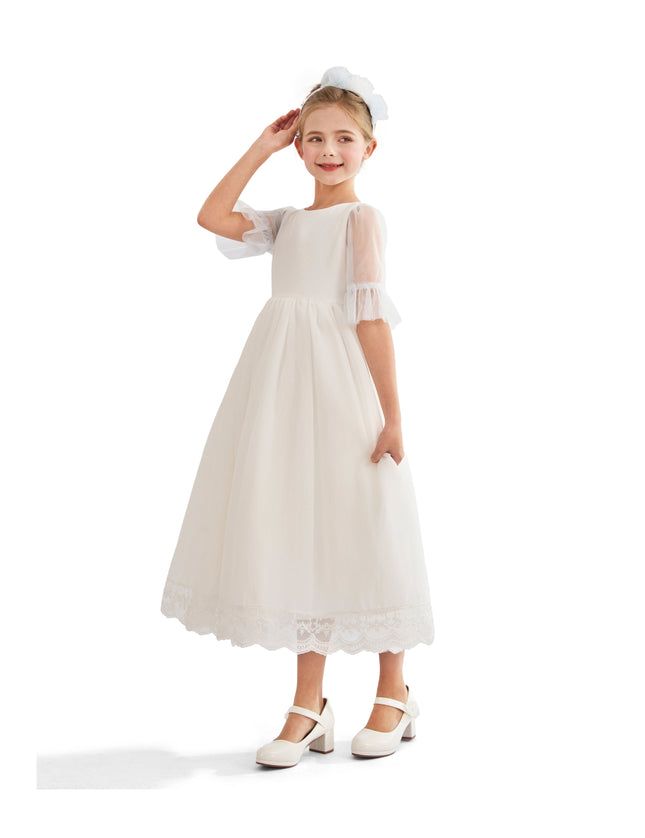 tulleen White Montessa Formal Dress with Lace Trim