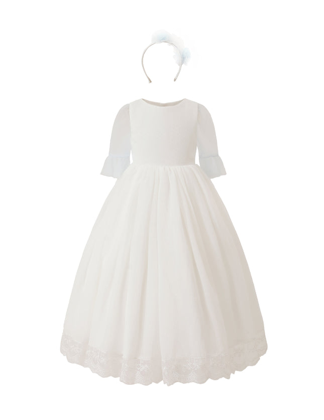 tulleen White Montessa Formal Dress with Lace Trim