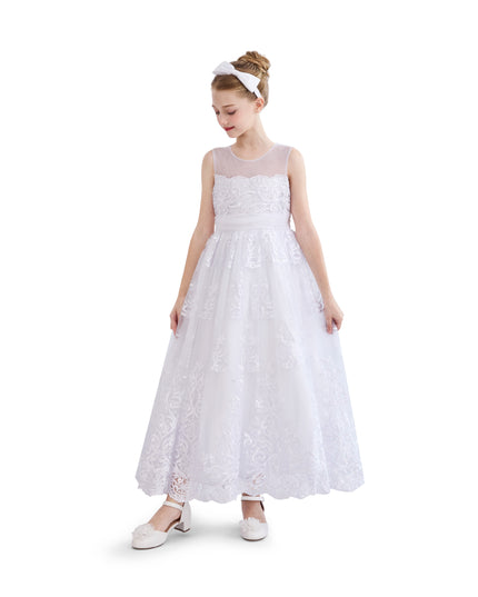 tulleen White Auresta Lace Sleeveless Dress