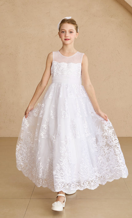 tulleen White Auresta Lace Sleeveless Dress