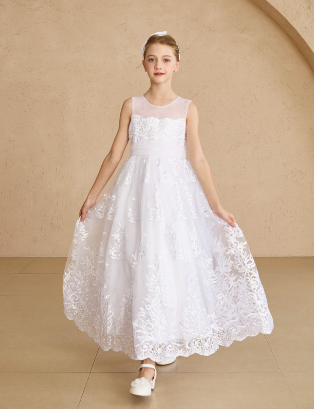 tulleen White Auresta Lace Sleeveless Dress