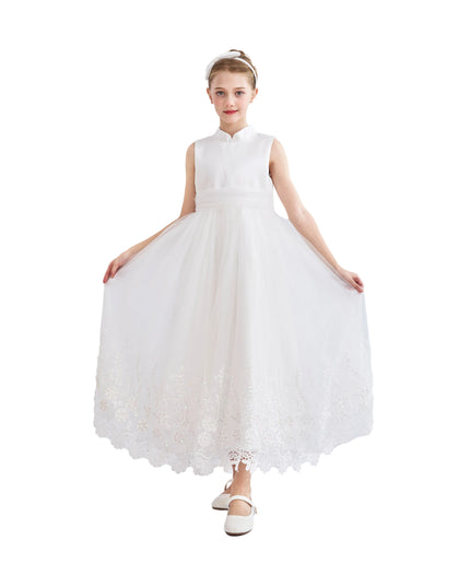 tulleen White Alvaria Sleeveless Lace Dress