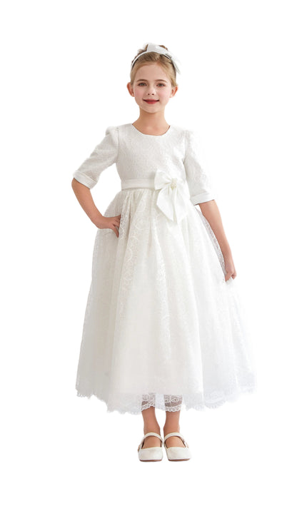 kids atelier tulleen White Shannora Puff Sleeve Formal Dress
