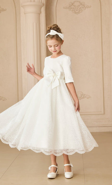 kids atelier tulleen White Shannora Puff Sleeve Formal Dress