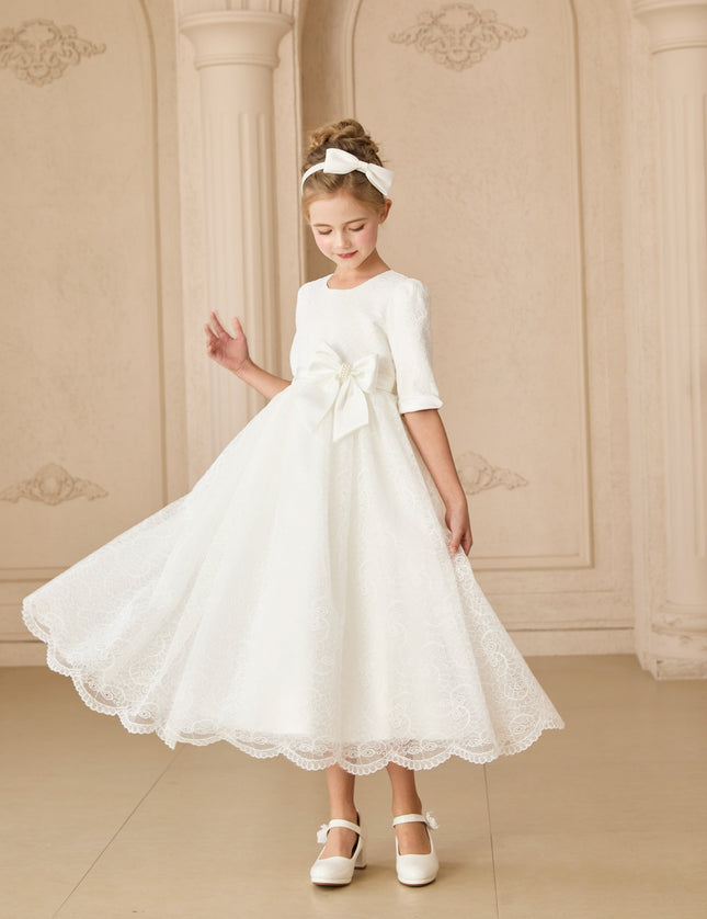 kids atelier tulleen White Shannora Puff Sleeve Formal Dress