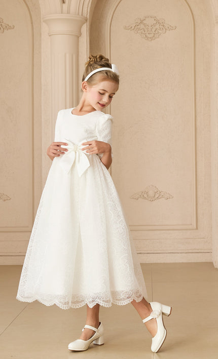 kids atelier tulleen White Shannora Puff Sleeve Formal Dress