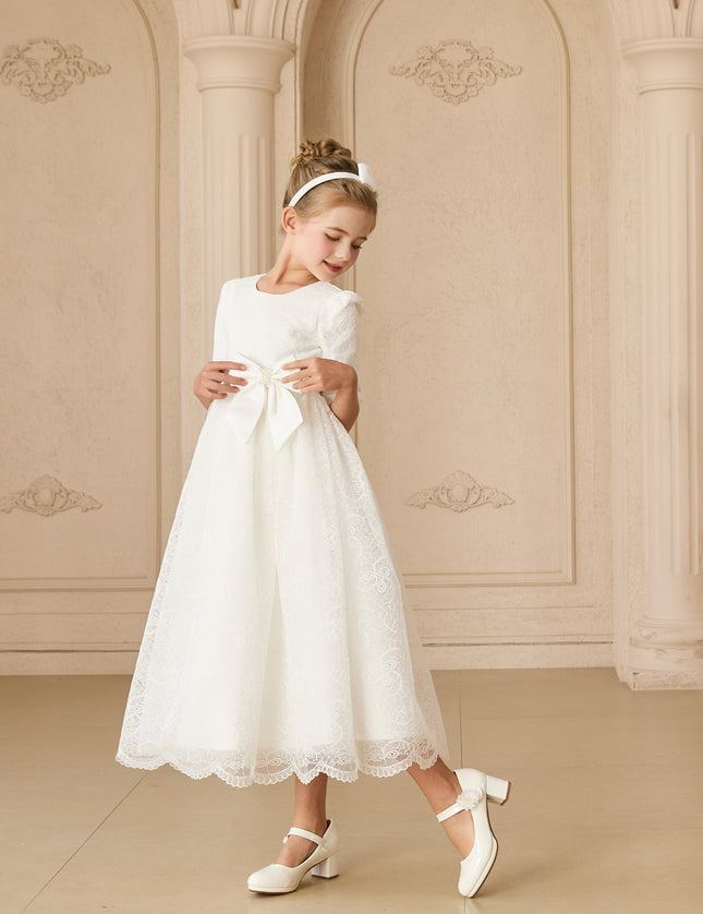 kids atelier tulleen White Shannora Puff Sleeve Formal Dress