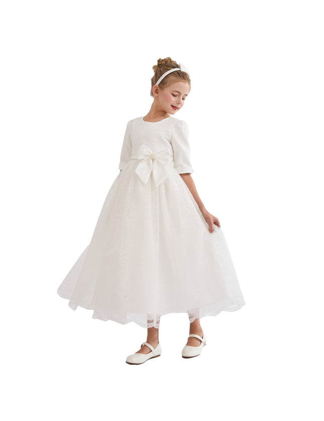 White Shannora Puff Sleeve Formal Dress