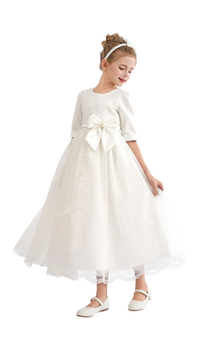 kids atelier tulleen White Shannora Puff Sleeve Formal Dress