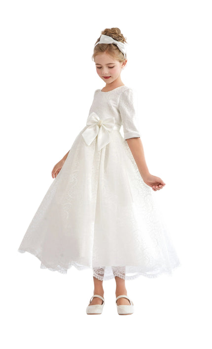 kids atelier tulleen White Shannora Puff Sleeve Formal Dress