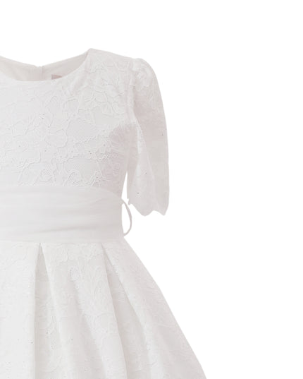 tulleen White Belciana Short Sleeve Lace Dress