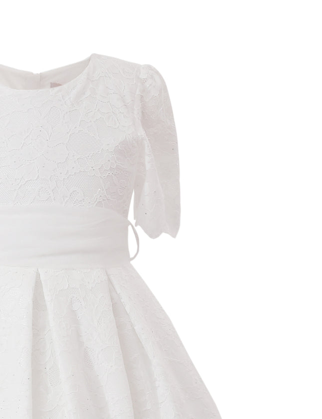 tulleen White Belciana Short Sleeve Lace Dress