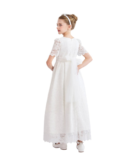 tulleen White Belciana Short Sleeve Lace Dress