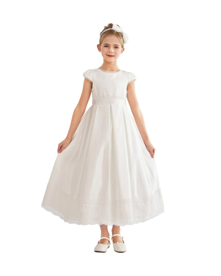 kids atelier tulleen White Pearl-Trim Havenelle Dress