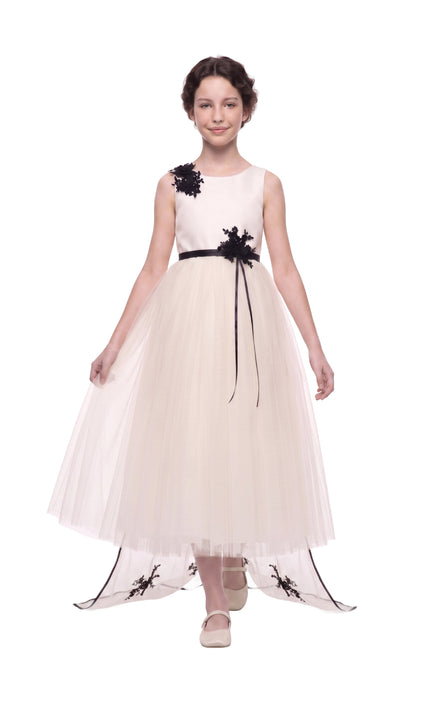 kids atelier tulleen Ivory Rosienne Tulle Overlay Floral Appliqué Dress