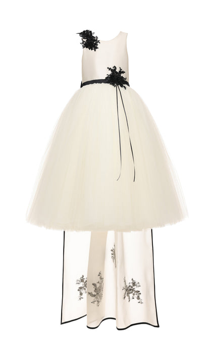 kids atelier tulleen Ivory Rosienne Tulle Overlay Floral Appliqué Dress