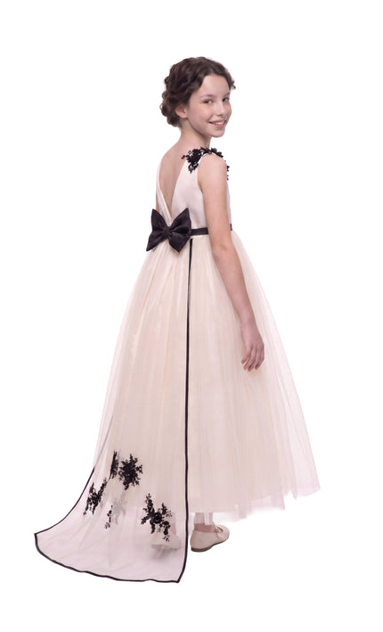 kids atelier tulleen Ivory Rosienne Tulle Overlay Floral Appliqué Dress