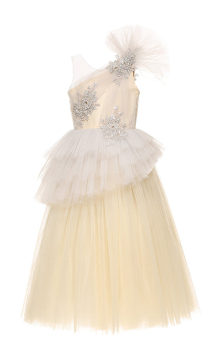 kids atelier tulleen Cream Mirabelle One-Shoulder Embellished Gown