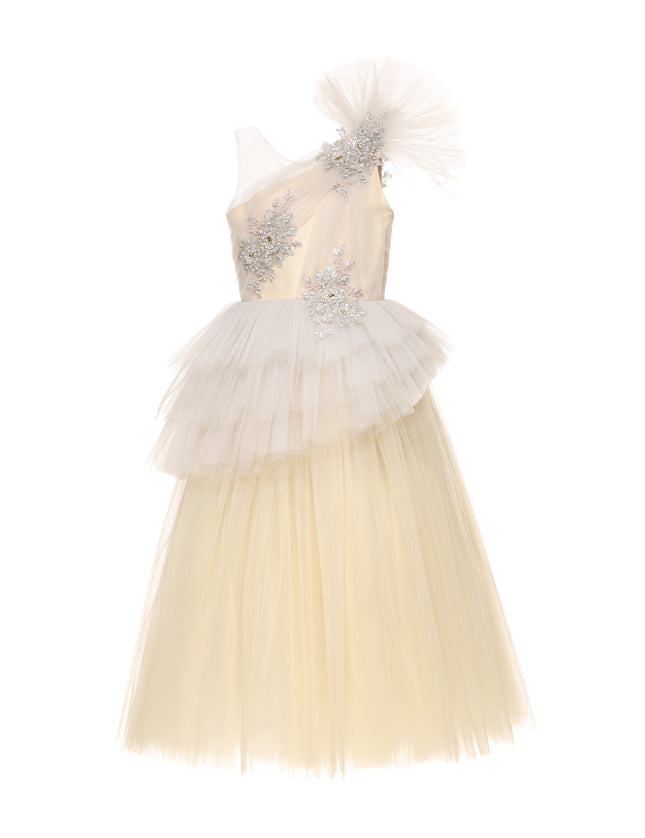 kids atelier tulleen Cream Mirabelle One-Shoulder Embellished Gown