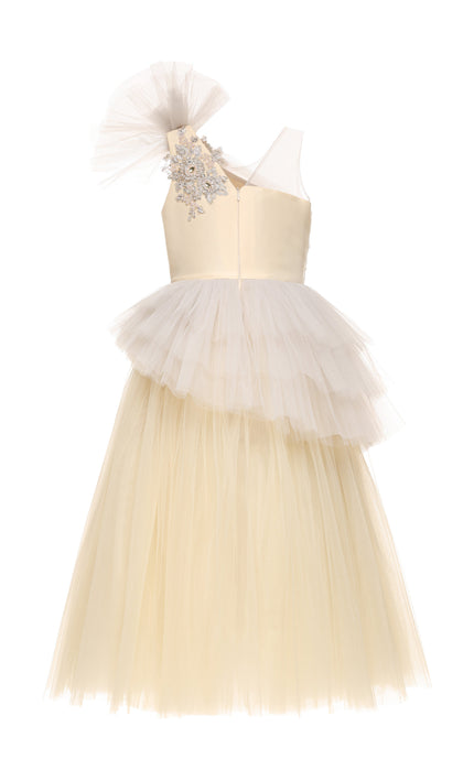 kids atelier tulleen Cream Mirabelle One-Shoulder Embellished Gown
