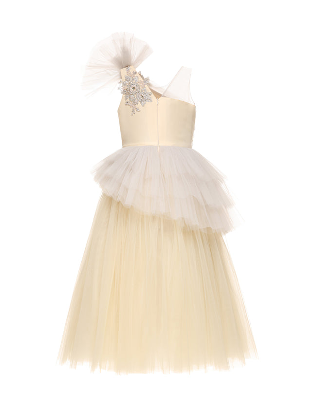 kids atelier tulleen Cream Mirabelle One-Shoulder Embellished Gown