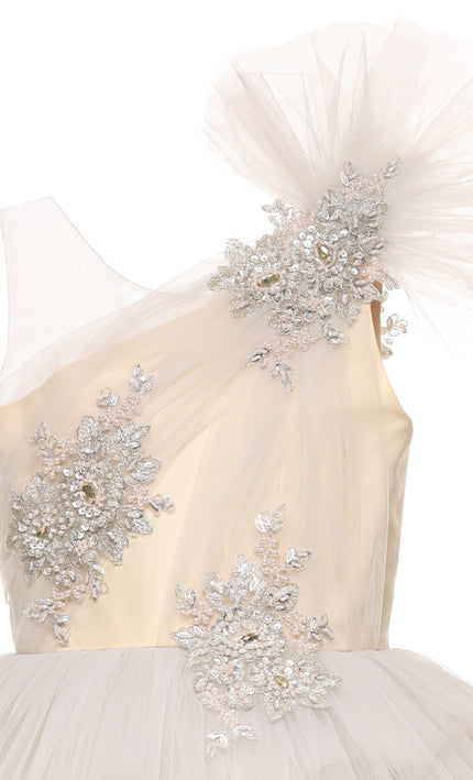 kids atelier tulleen Cream Mirabelle One-Shoulder Embellished Gown