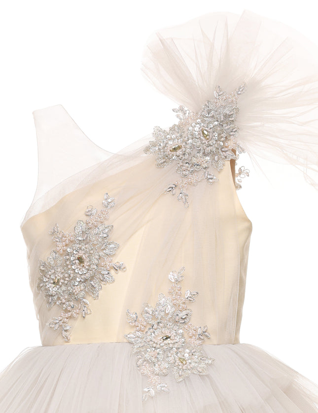 kids atelier tulleen Cream Mirabelle One-Shoulder Embellished Gown