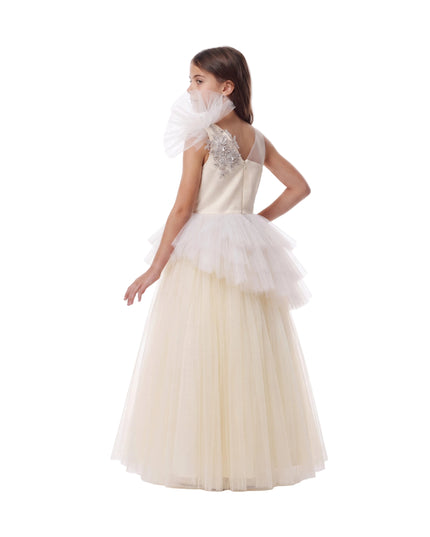 kids atelier tulleen Cream Mirabelle One-Shoulder Embellished Gown