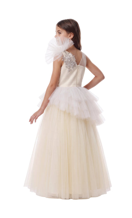 kids atelier tulleen Cream Mirabelle One-Shoulder Embellished Gown