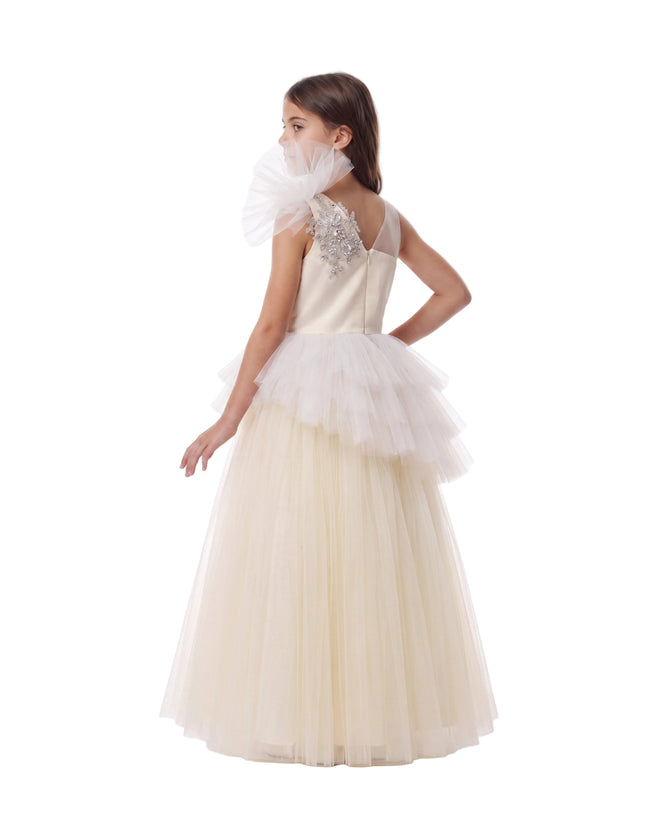 kids atelier tulleen Cream Mirabelle One-Shoulder Embellished Gown