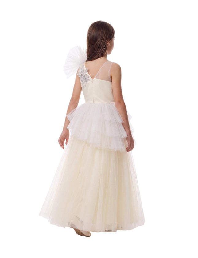 kids atelier tulleen Cream Mirabelle One-Shoulder Embellished Gown