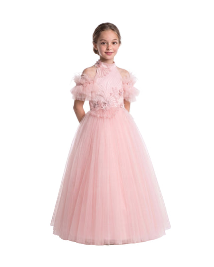 kids atelier tulleen Pink Freya Lace Embellished Tulle Gown