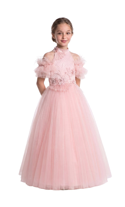 kids atelier tulleen Pink Freya Lace Embellished Tulle Gown