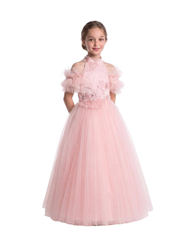 kids atelier tulleen Pink Freya Lace Embellished Tulle Gown