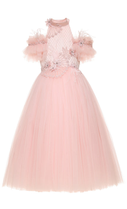 kids atelier tulleen Pink Freya Lace Embellished Tulle Gown