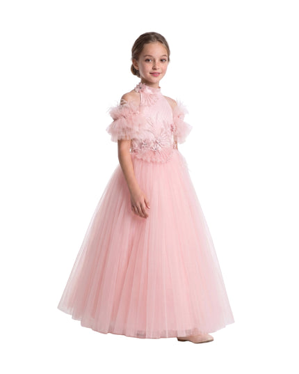 kids atelier tulleen Pink Freya Lace Embellished Tulle Gown
