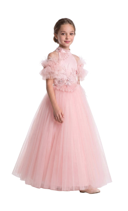 kids atelier tulleen Pink Freya Lace Embellished Tulle Gown